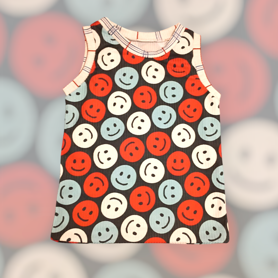 Ribbed tank top- RWB smiley faces